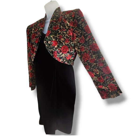 Vintage Rampage Black Velvet Dress Floral Bolero Jacket Set 11 Whimsigoth 80 90s - Picture 4 of 11